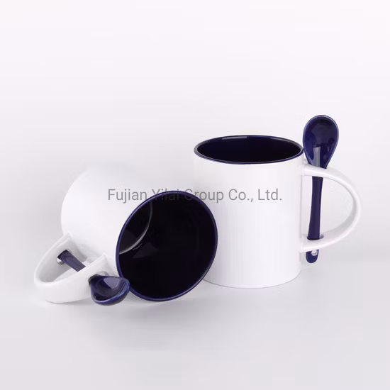 Personnalisé 11 Oz haute qualité couleur intérieure tasse à café potable enduit cuillère poignée Sublimation tasse en céramique