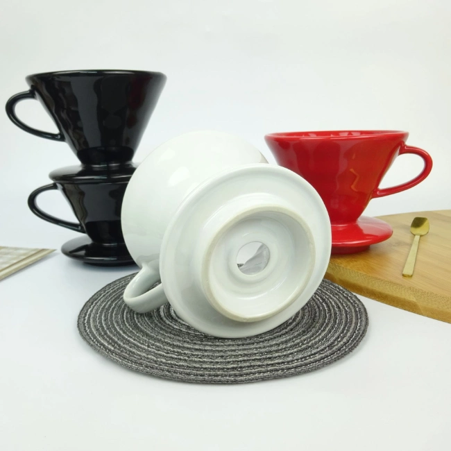 High Quality V60 Coffee Drip Colorful Ceramic V Shaped Brewer Dripper with Cup Stand
