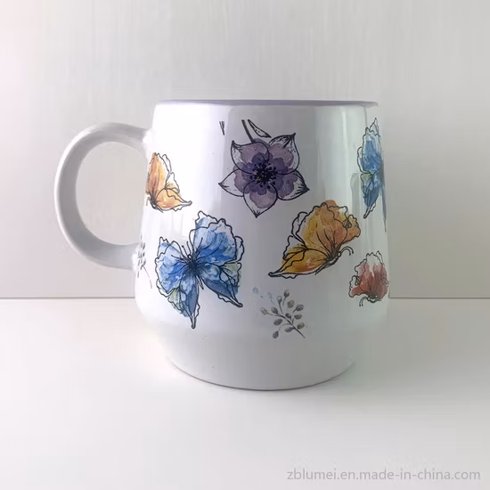 Tasse de bière en céramique de baril de décalque de verres de bière de porcelaine imprimée en gros